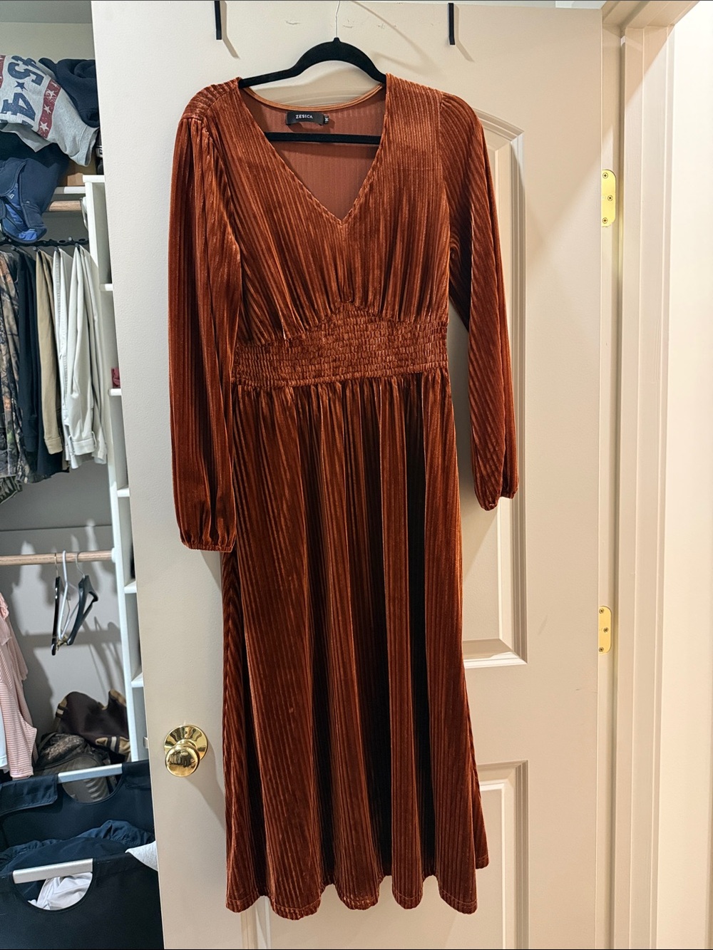 Zesica long sleeve midi dress rust